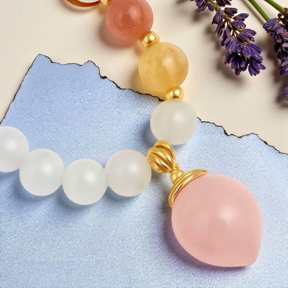 Elegant Natural Opal Beaded Dainty Stretchy Bracelet Pink Peach Charm - Picture 7 of 15